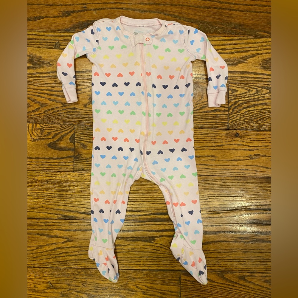 Primary Pink Heart Print Kids One Piece Footie - 6-9 mo - Picture 1 of 3